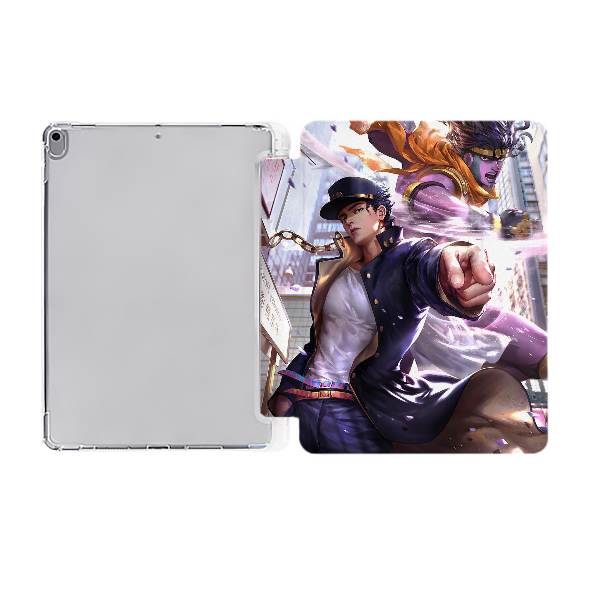 （画像用） ジョジョの奇妙な冒険 JoJo's Bizarre Adventure IPad ケース ペン収納付き 三つ折りスタンド PUレザー×シリコン 対応機種9.5/10.5/10.9インチ